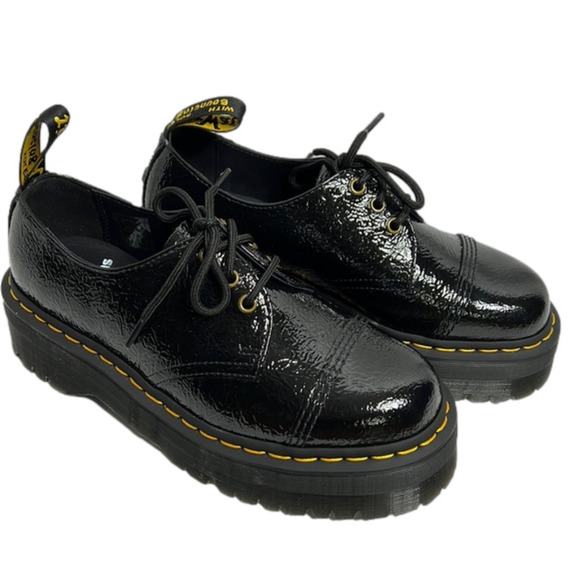 NWOT Dr. Martens 1461 Quad Black Patent Distressed Platform Shoe - Picture 1 of 8